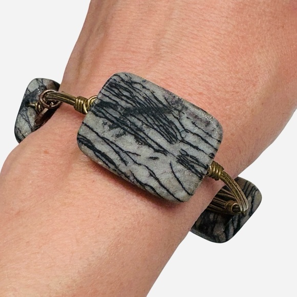 Bourbon & Boweties Bowties Gray Grey Granite Stone Bracelet Stackable - Picture 2 of 6